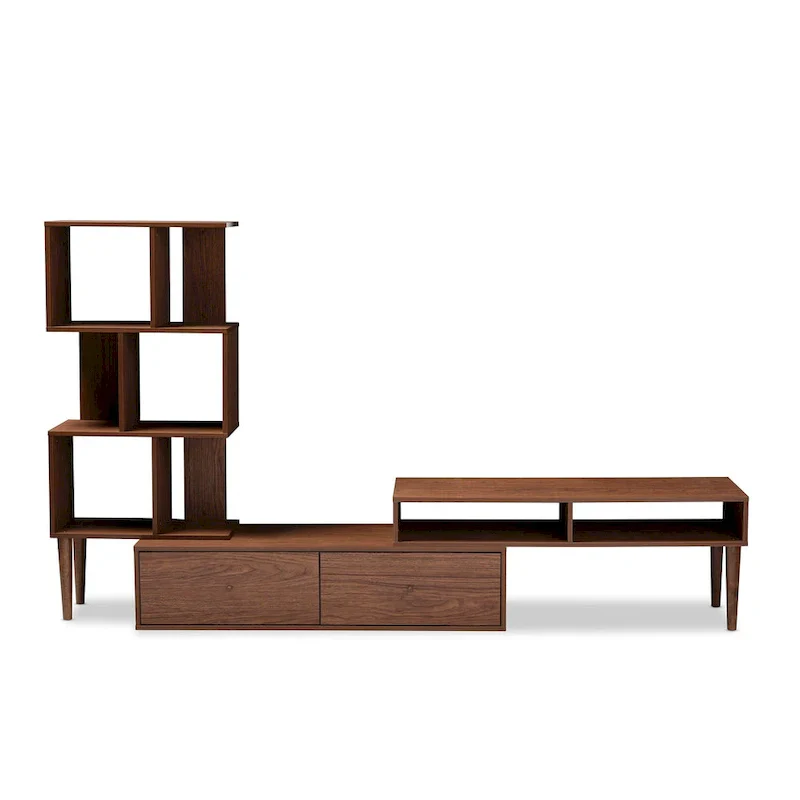 Mid-Century Style Brown Solid Wood TV Cabinet