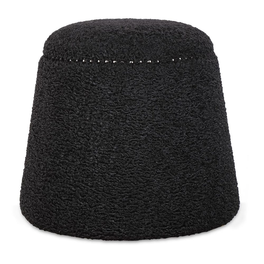 Plush Faux Shearling Ottoman with Nail Head Details