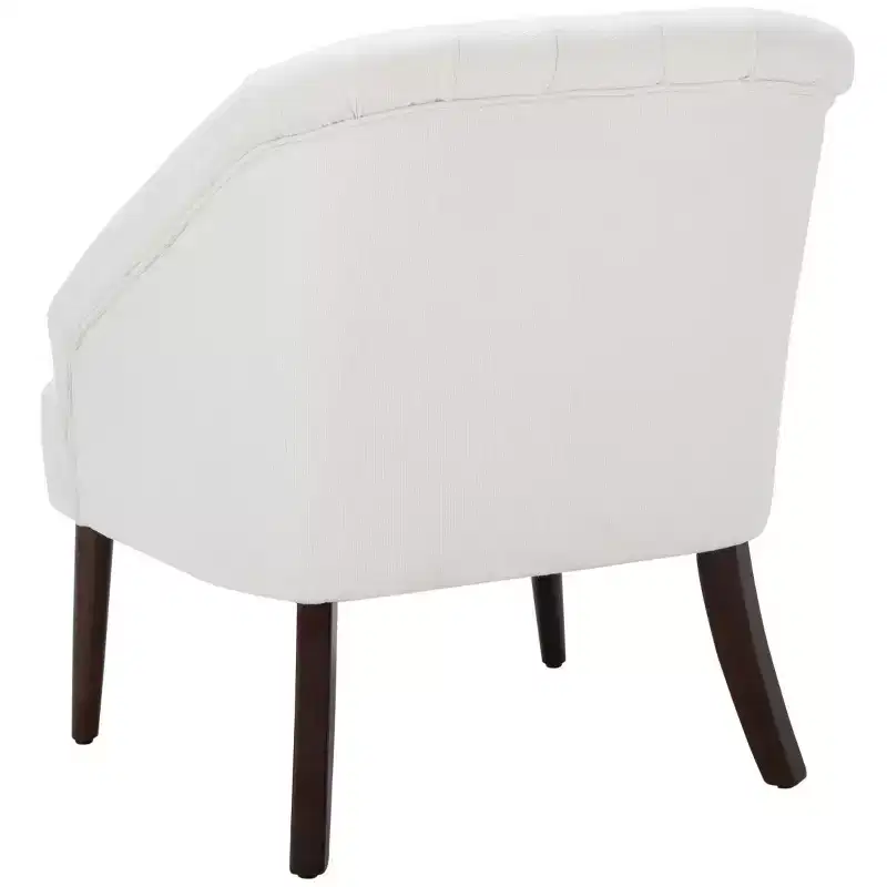 White Upholstered Accent Chair – Solid Wood Frame, 275 lbs Capacity