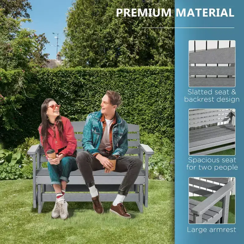 Patio Glider Bench w/ HDPE Slatted Double Rocking Chair