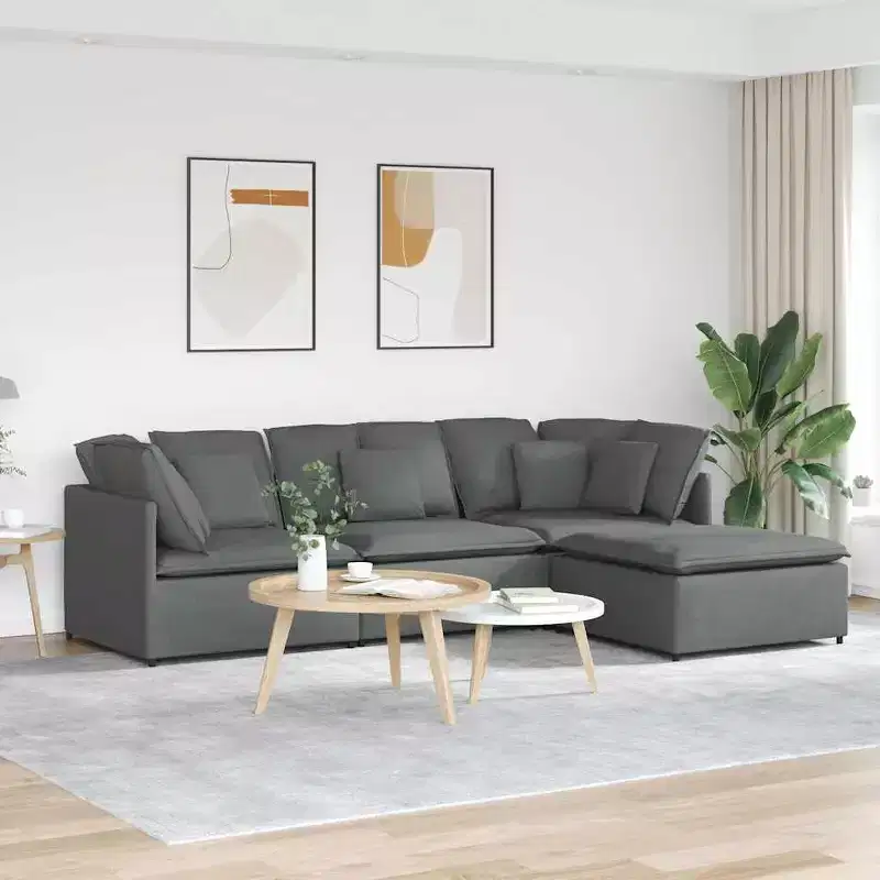 vidaXL Modular Sofa with Footstool & Cushions Fabric Dark Gray - Dark Gray