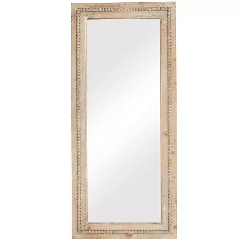 Wood Distressed Wall Mirror with Beaded Detailing Brown - Olivia & May
