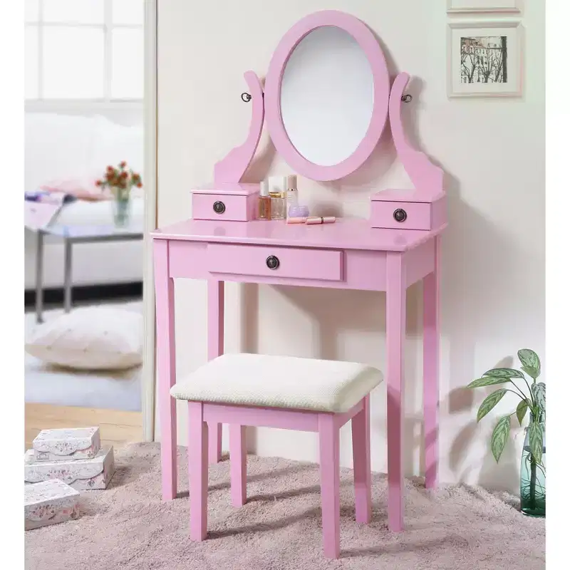 Moniys Wood Moniya Makeup Dressing Dressing Table and Chair Set, Blue