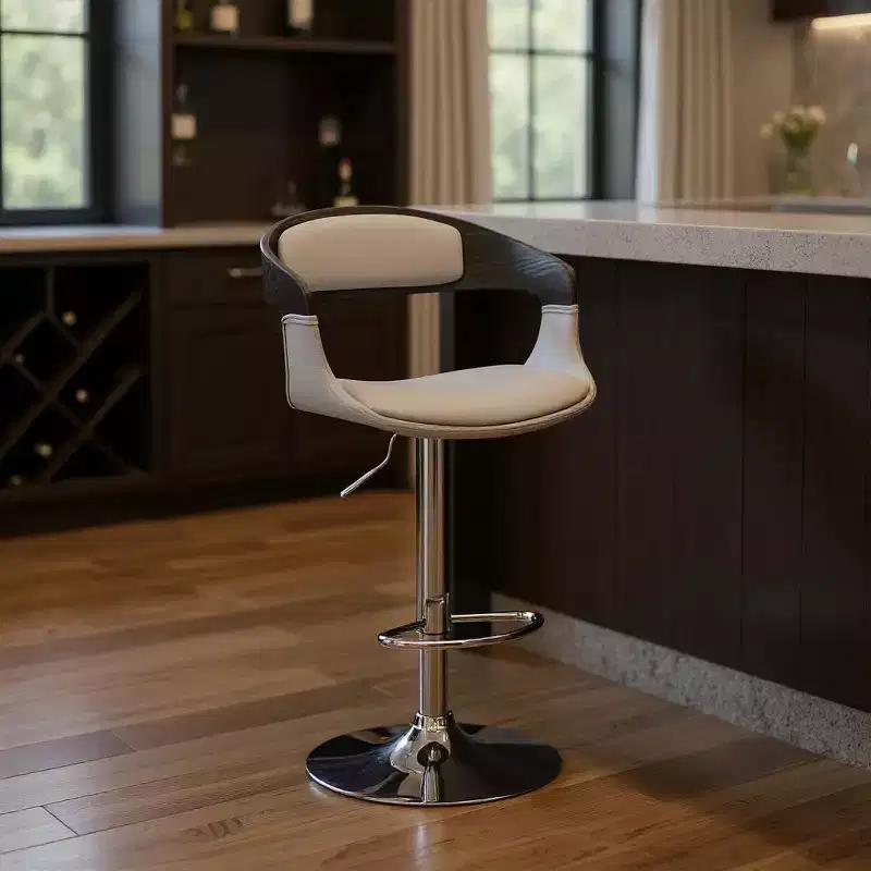 Gray And Silver Iron Swivel Low Back Adjustable Height Bar Chair