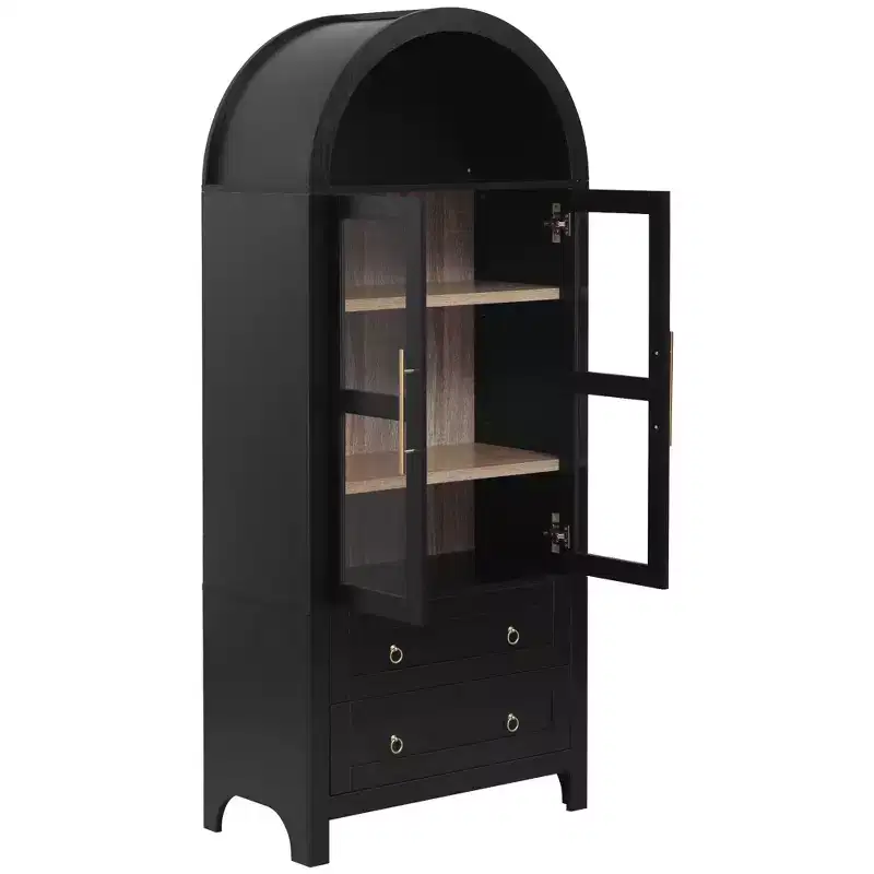 sumyeg 71 Tall Arched Kitchen Pantry Cabinet with Glass Doors, Adjustable Shelves & 2 Large Drawers