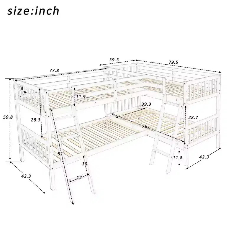 Whisen Twin-Over-Twin L-Shaped Bunk Bed with Ladder
