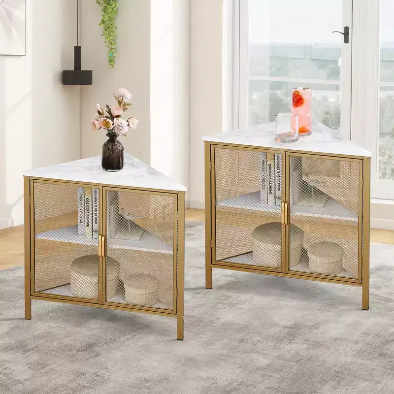 Corner Shelf Organizer, 3-Tier Display Shelves with Protection Door Metal Frame for Small Space