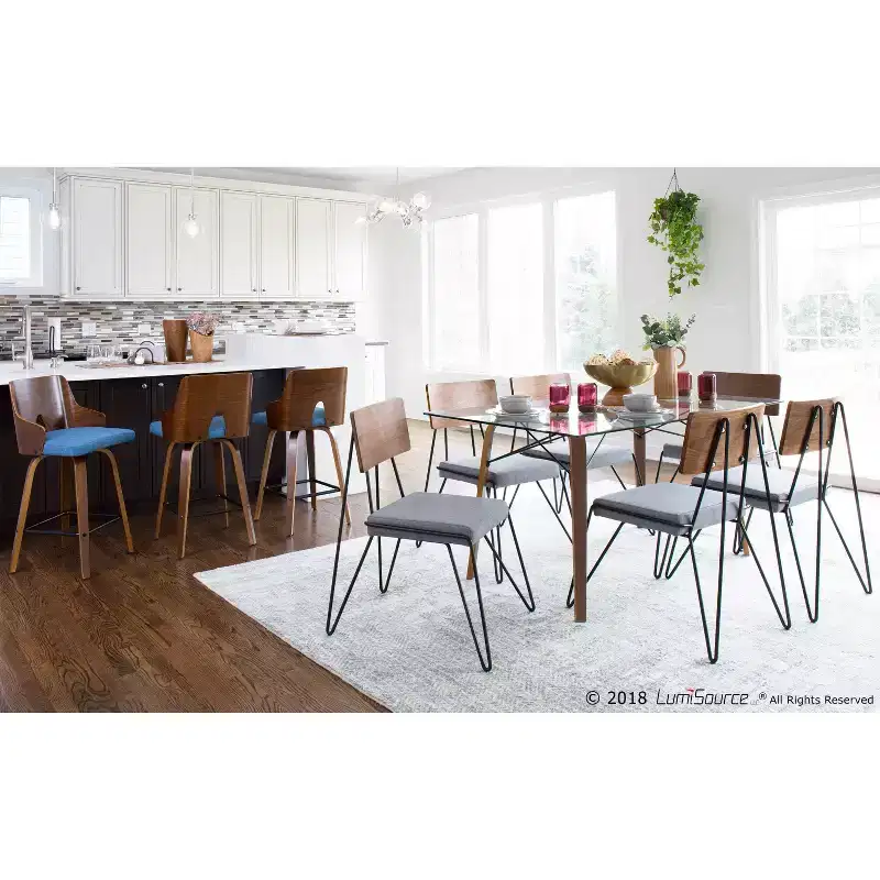 Set of 2 Loft Mid Century Modern Chairs Gray/Black - Lumisource: Hairpin Legs, Wood Backrest, Polyester Seat
