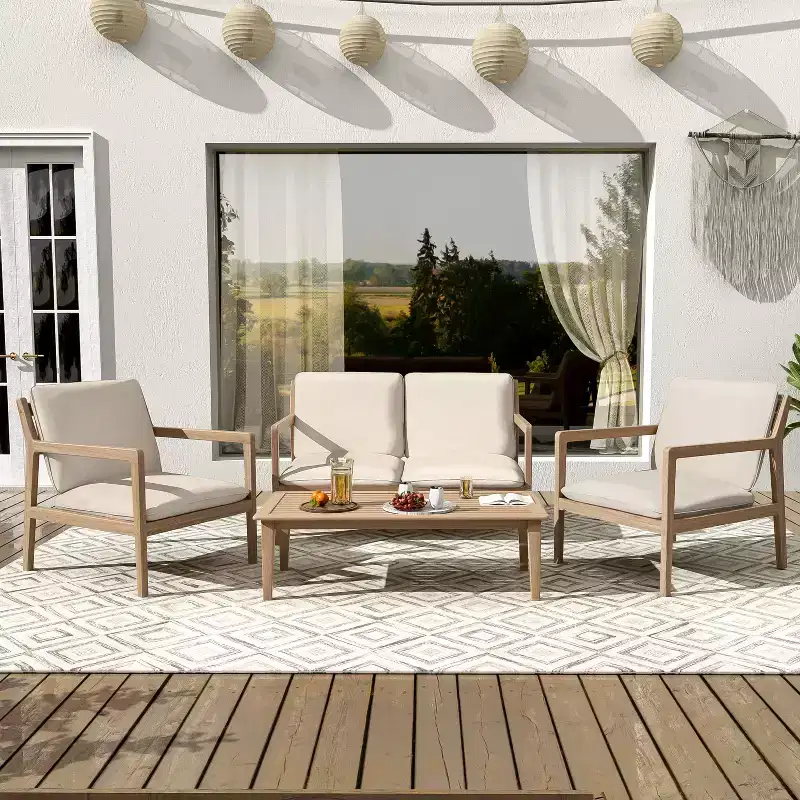 Christopher Knight Home Vanda Patio 4 Pieces Acacia Wood Open Slat Seating Set with Cushions