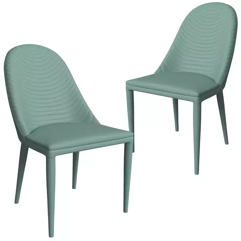 LeisureMod Seville Collection Dining Chairs Set of 2  Upholstered Leather Seats with Metal Legs, Modern Kitchen, Cafe, Restaurant Seating