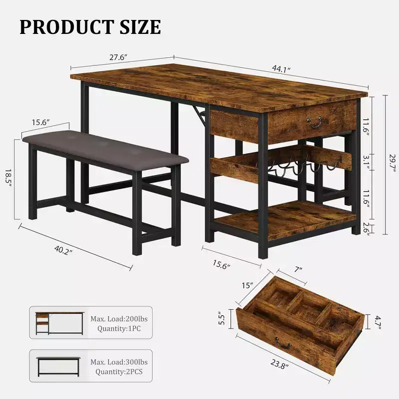 Dining Table Set for 4, Kitchen Dining Table Set with Upholstered Benches, Kitchen Dining Room Table for Small Space