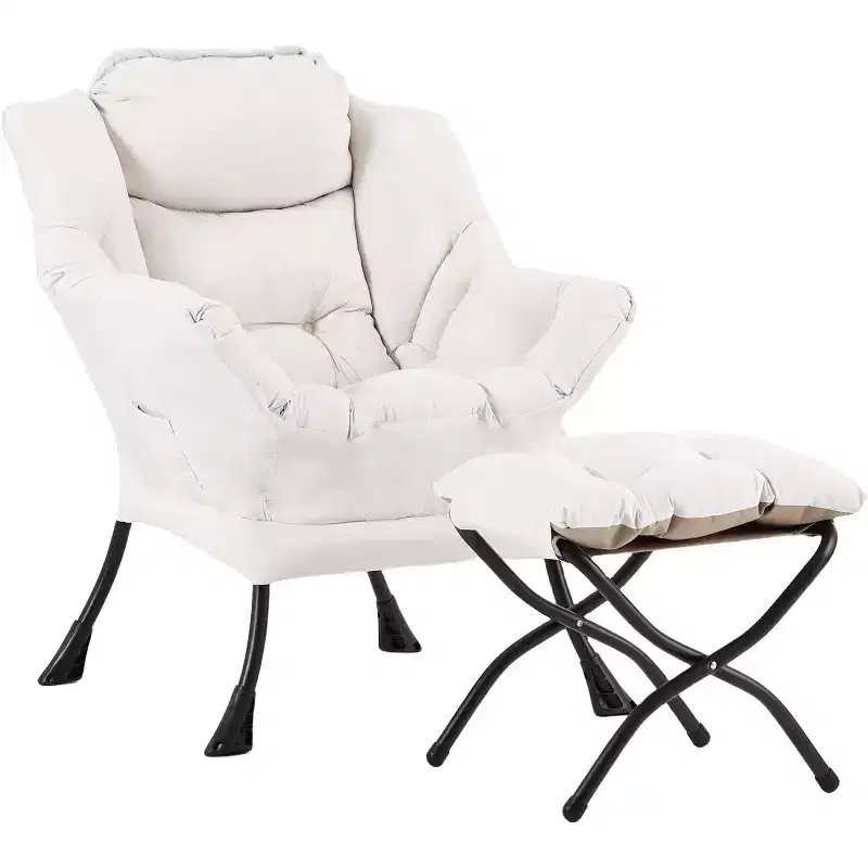 Summit Adventure Lazy Chair with Ottoman Modern Accent Leisure Upholstered Armchair with Armrests Side Pocket Dark Grey