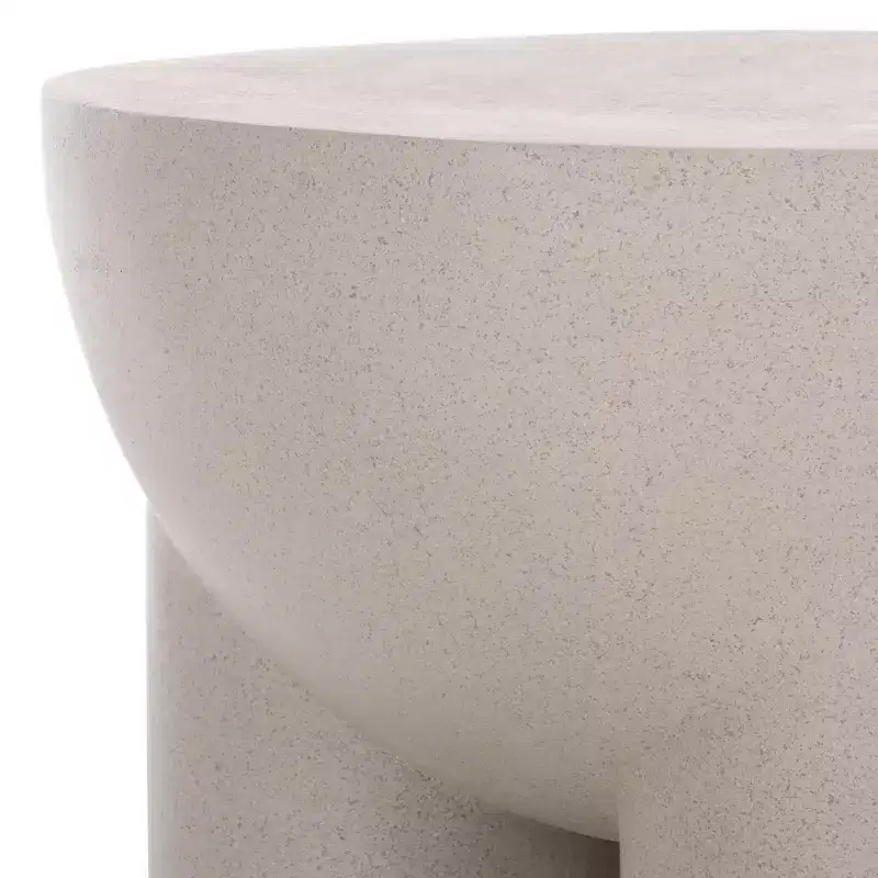 Round Sculptural Drum Accent Table, Grey Plaster-Like Finish, 19.5