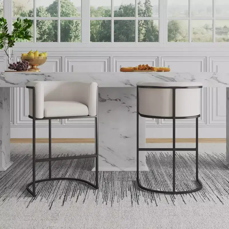 Set of 2 Upholstered Metal Barstools