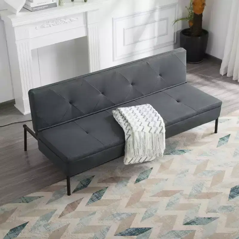 63.39 in Futon Sofa Bed, 5-Position Adjustable Backrest, Full Iron Frame, Polyester Upholstery