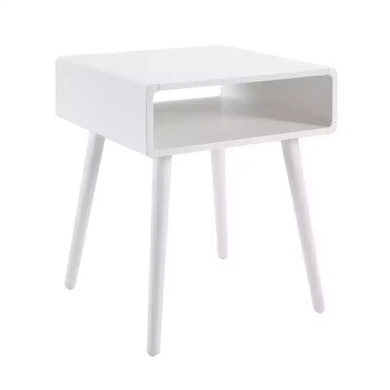 Belmont End Table with Shelf, Mid Century Modern Side Table with Open Cubby, Curved Edges, Tapered Legs and Spacious Surface