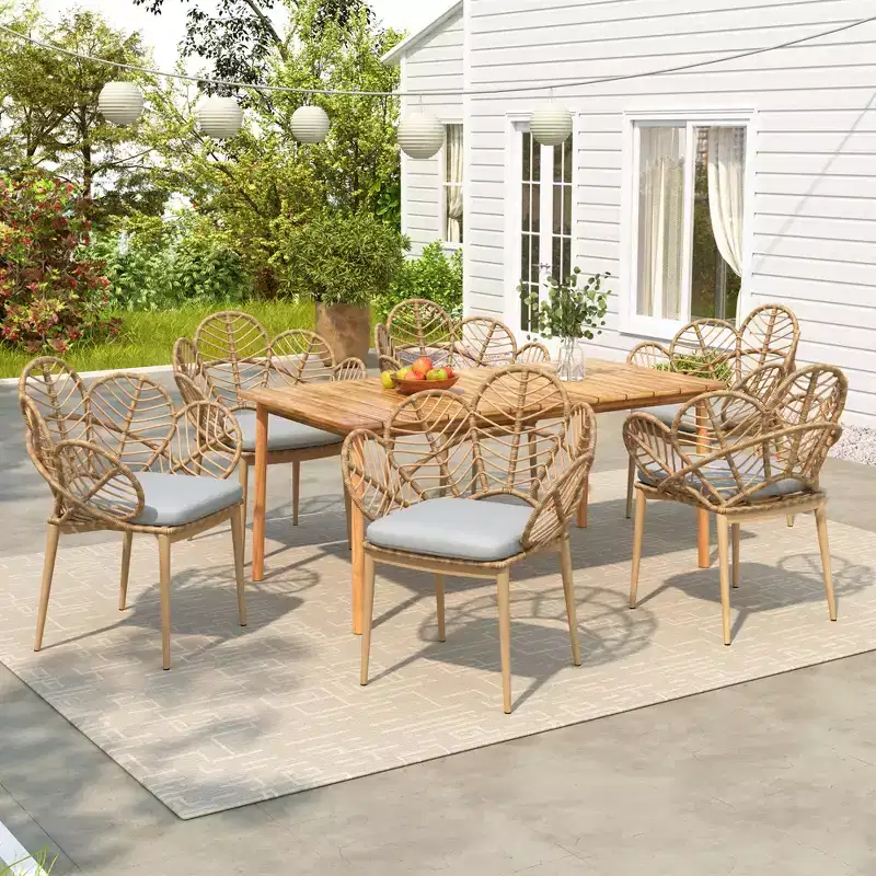 Christopher Knight Home Conrad 7 Piece Outdoor Floral Design Rattan, Metal and Acacia Wood Dining Set