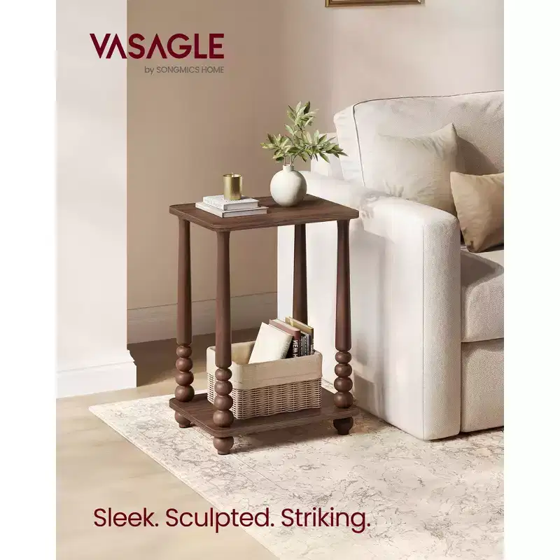 Side Table, Nightstand for Small Spaces, with Shelf, Solid Wood Legs, Mid-Century Modern