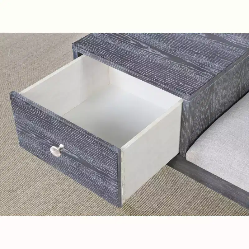 Mid-Century Modern Storage Bench with Drawer – Weathered Gray