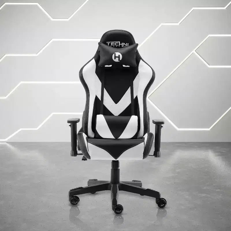 Adjustable Ergonomics Gaming Chair,360 Swivel Office Chairs with Head&Lumbar Pillow,90-150 Reclining Chair for Office&Home,250lbs Max,White