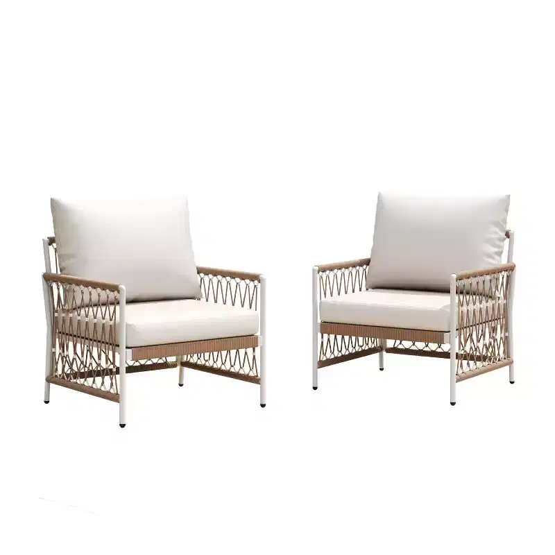 Christopher Knight Home Miles Bohemian Patio Lounge Chair with Handwoven Rope and Cushions (Set of 2)