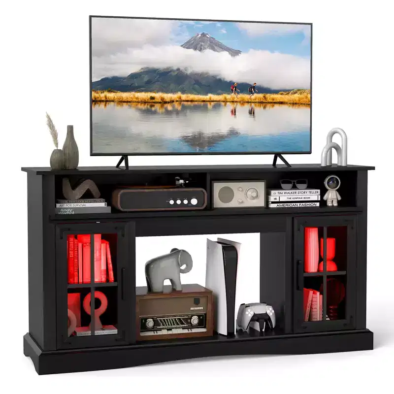 TV Stand w/LED Lights & Remote Control Storage Cabinets & Adjustable Shelves