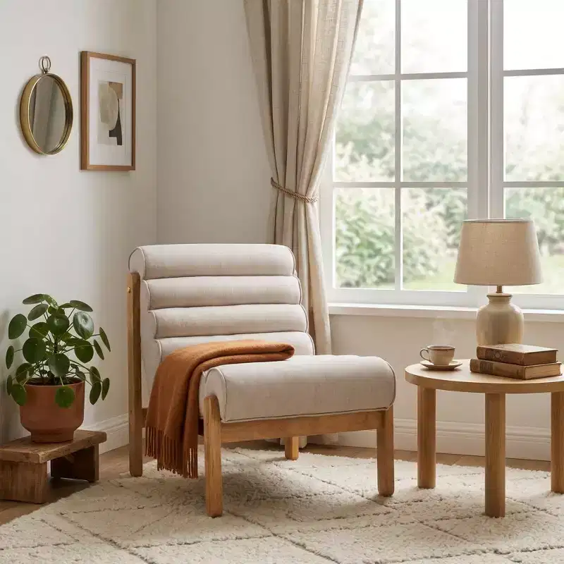Accent Chair with Solid Wood Frame, Thick Cushioned Seat & Ergonomic Back, Modern Lounge Chair for Living Room Bedroom Reading Nook