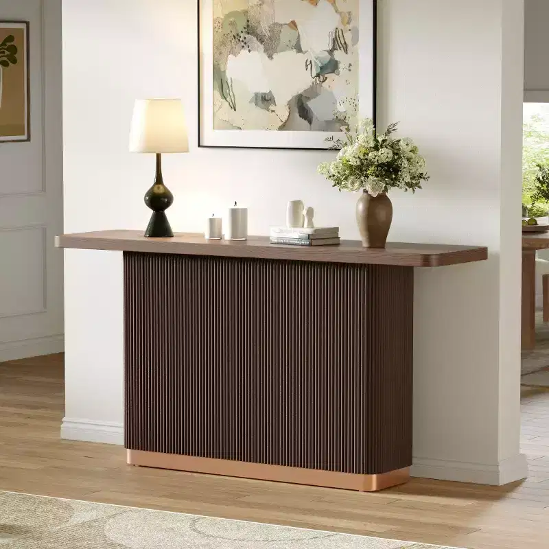 58 Narrow Console Table with Ash Veneer Top, Modern Sofa Table, Entryway Table for Living Room, Hallway, or Foyer-