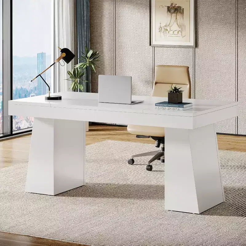 Lantine 55 Inches Home Office Executive Desk with Double Trapezoid Base