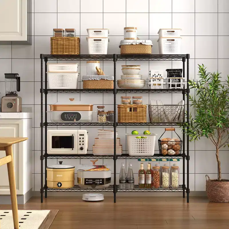 CuisinSmart 5 Tier Wire Storage Shelves, Metal Shelving for Storage Adjustable Shelving,Garage Shelving Pantry Shelves Kitchen Shelving, Black