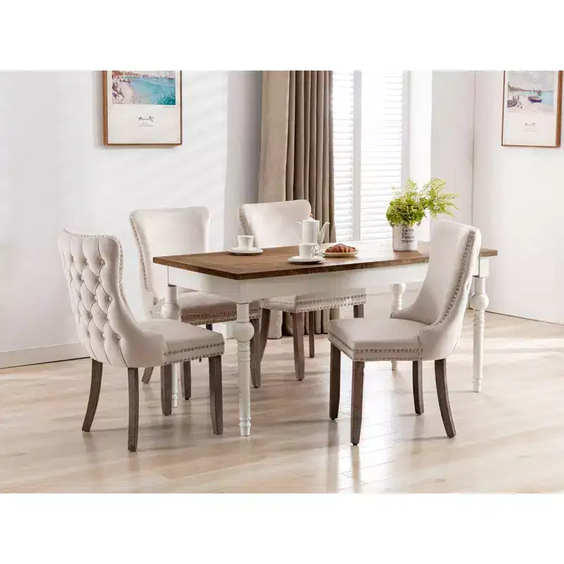 Okak Retro Dining Chairs Set of 2, Comfy Upholstered Wing-Back Chairs with Backstitching Nailhead Trim, Kitchen Chairs with Solid Wood Legs