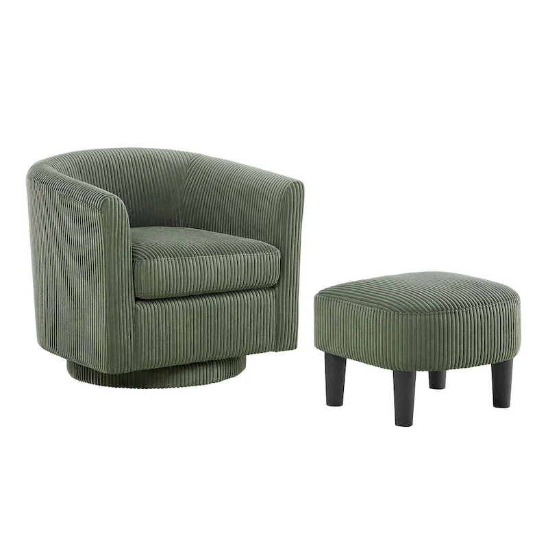 Green 26.38 Upholstered 360 Swivel Arm Chair with Ottoman