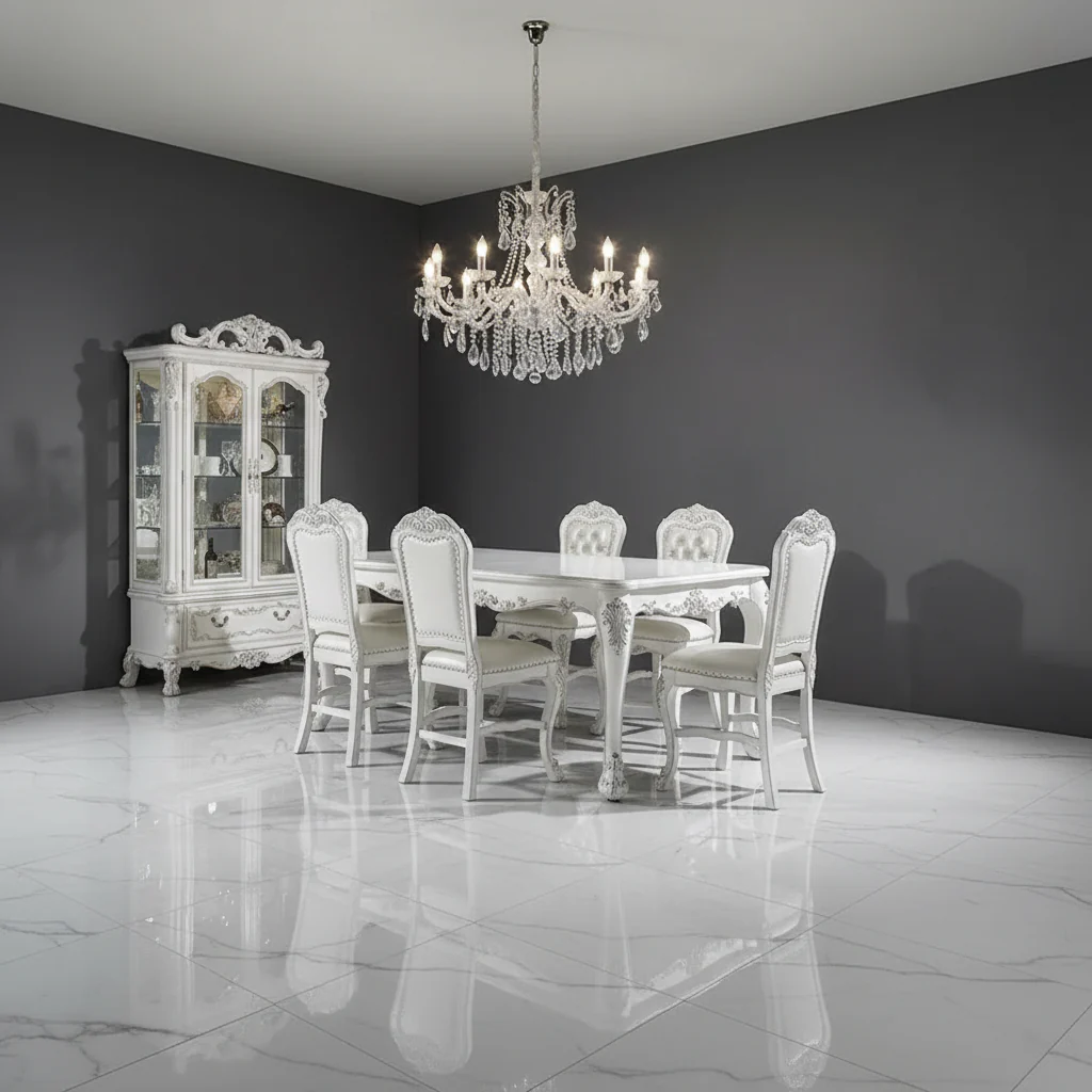 55" Dresden Dining Table Bone White Finish : Square, 8-Seater, Resin Frame
