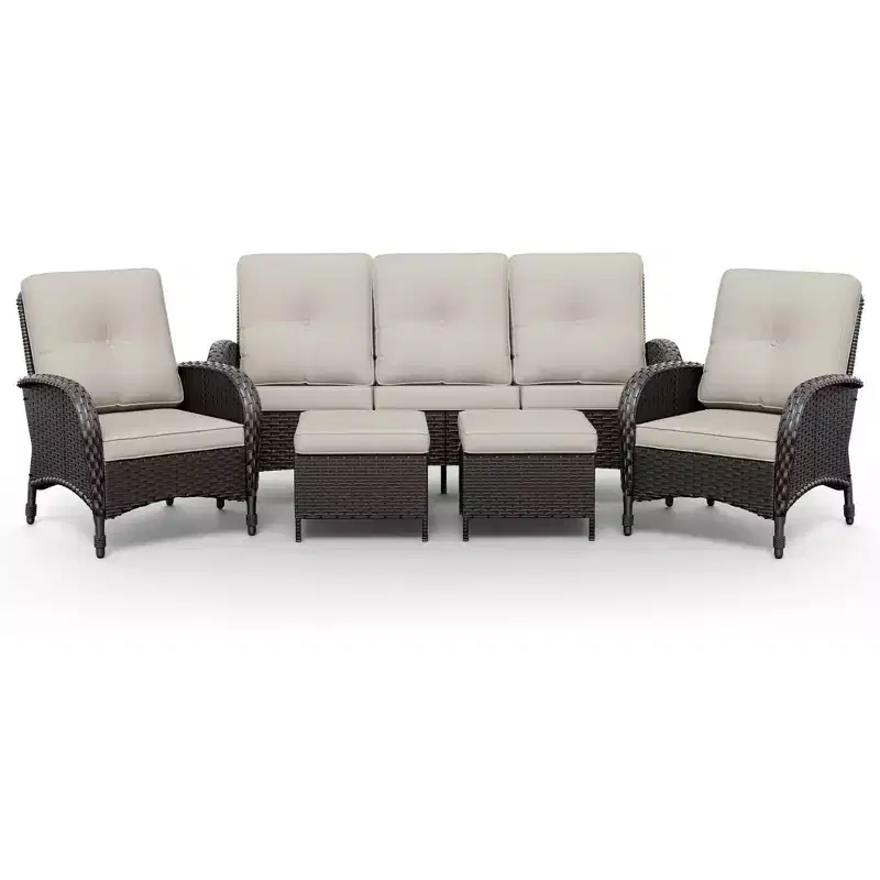 UPTIOT Modular Outdoor Sofa Set with Convertible Ottomans and All-Weather Cushions