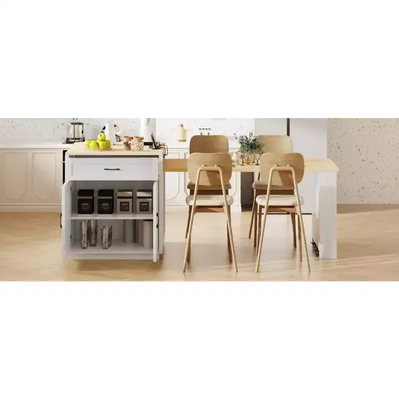 Kitchen with Dining Table, Kitchen Table with Outlet,2 Drawers 2 Side Shelves
