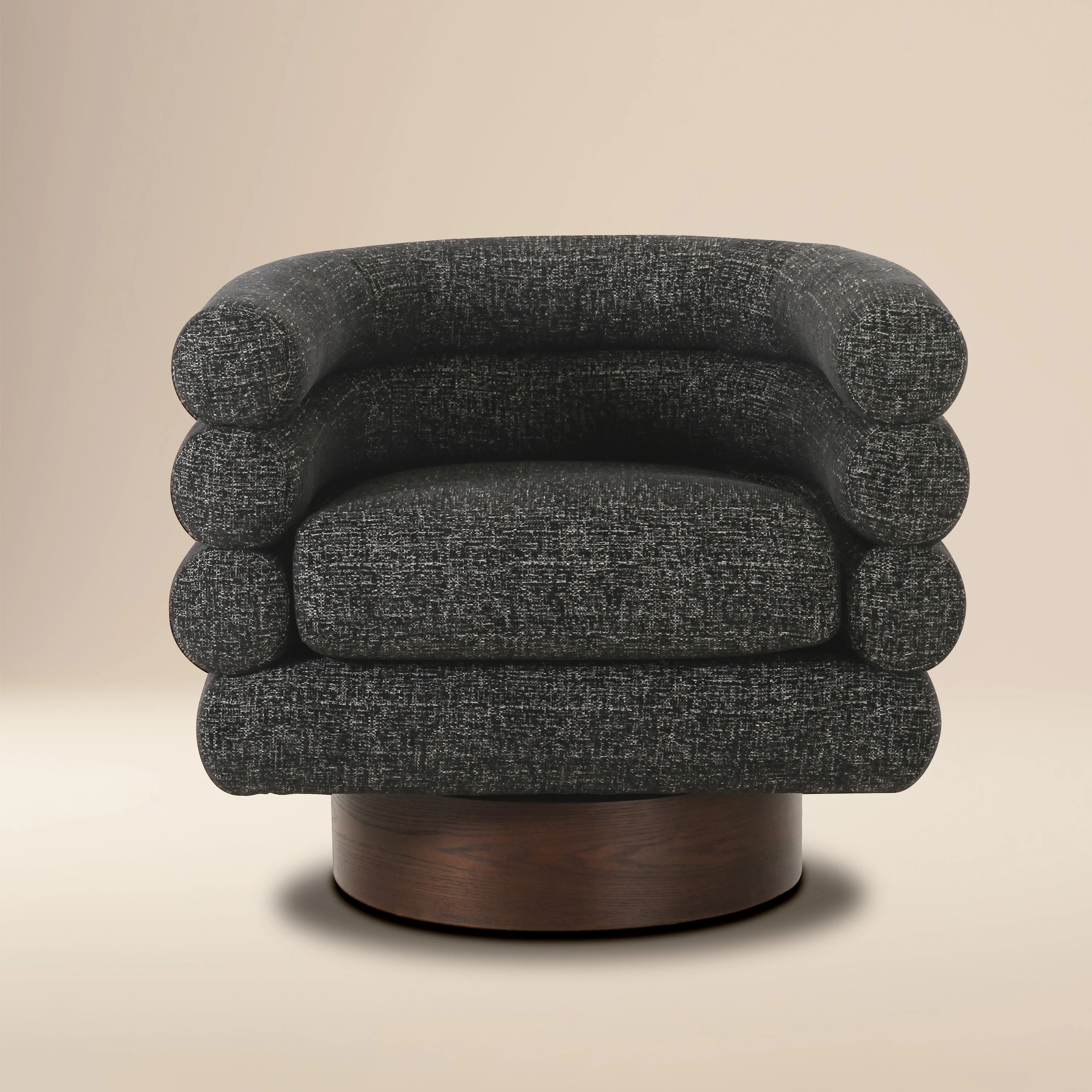 Modern Ebony Black Swivel Lounge Chair with Tufted Back