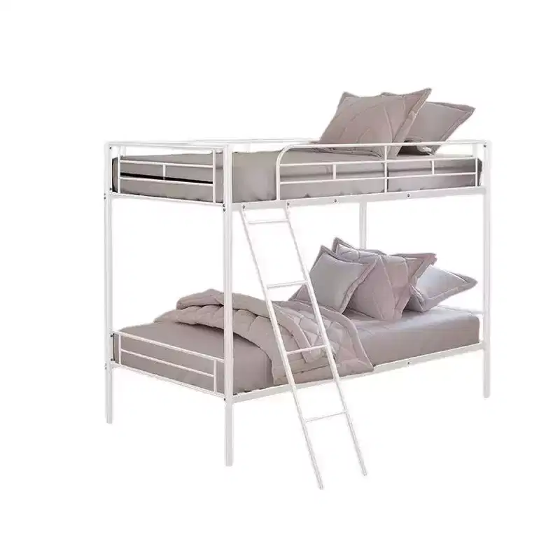 Royal Hampton Twin Over Twin Bunk Bed, White Metal Frame, Attached Angled Ladder