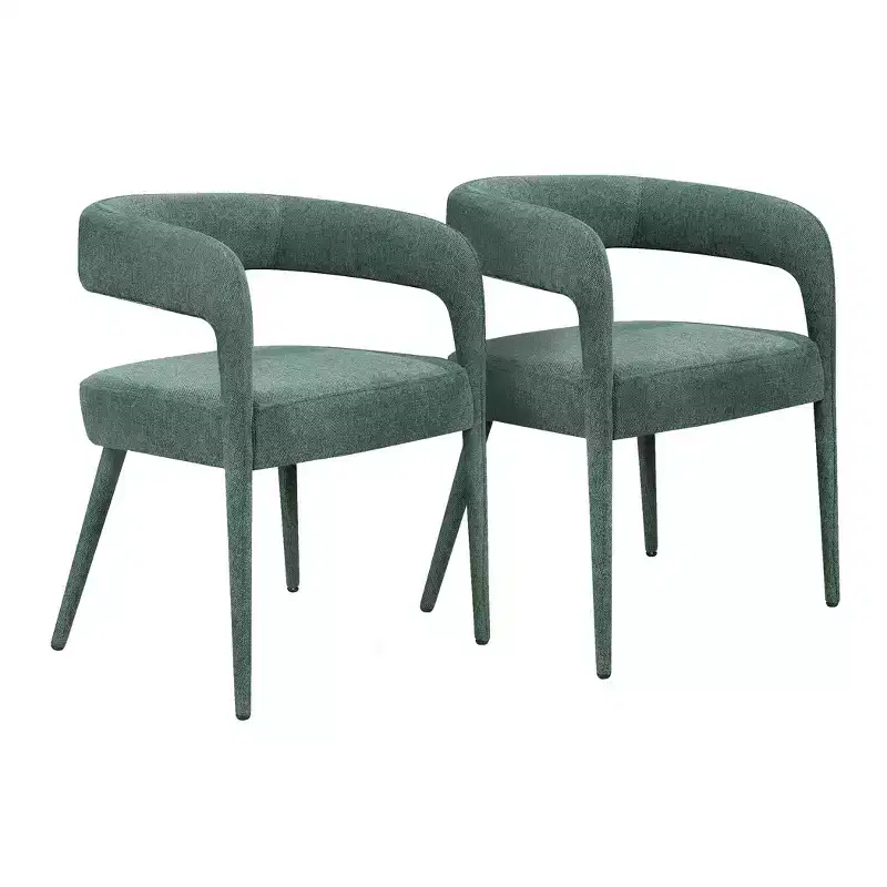 HomeRoots Set of Two Green Upholstered Linen Open Back Dining Side Chairs
