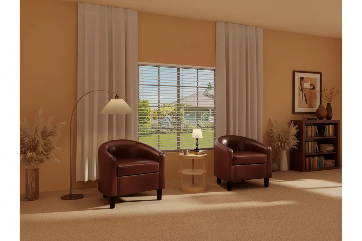 Faux Leather Barrel Accent Chair for Living Room, Bedroom & Reading Room