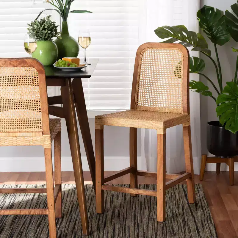 Caspia Wood and Rattan Counter Height Barstool Natural/Walnut - bali & pari