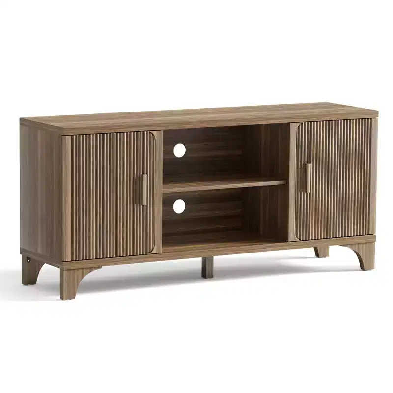 Mid Century TV Stand for 65 Inch TV with Soft Close Doors, Walnut Finish