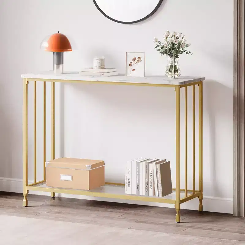 Narrow Console Table with 2-Tier Storage Shelves, Industrial Sofa Side Table, Open Display Stand for Hallway, Living Room, Foyer, Office, Bedroom