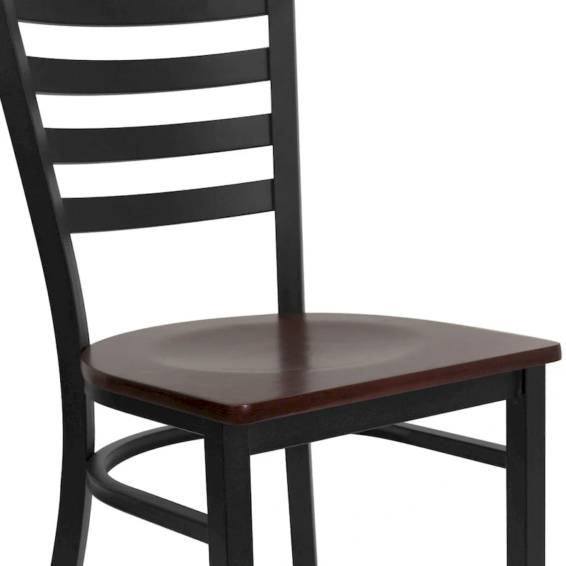 Ladder Back Metal Dining Chair with Wood Seat