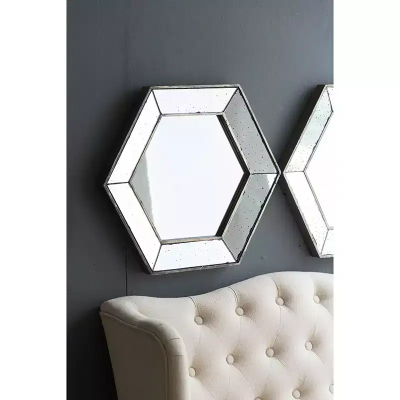 21 x 18 Inch Hexagon Wall Mirror with Traditional Silver Finish