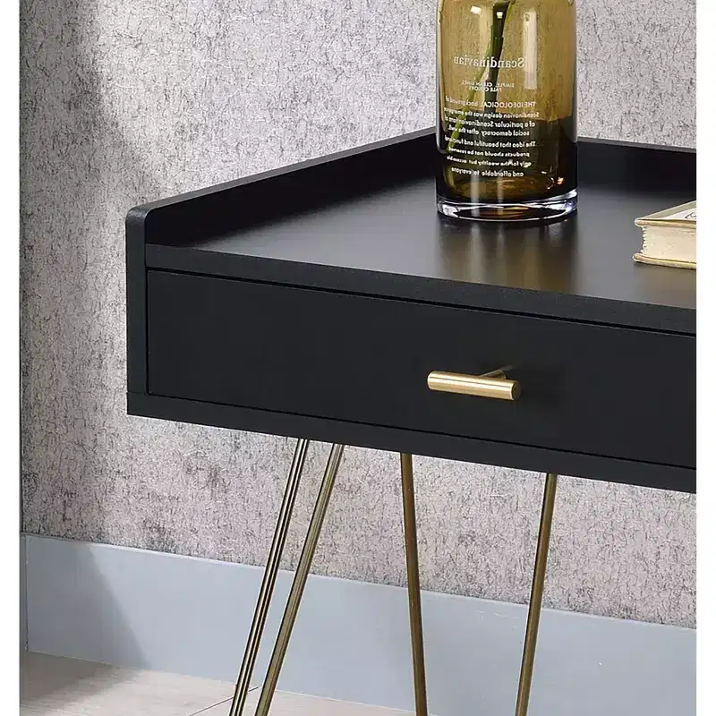 Wood and Chrome Accent End Table with Storage Drawer 23.5