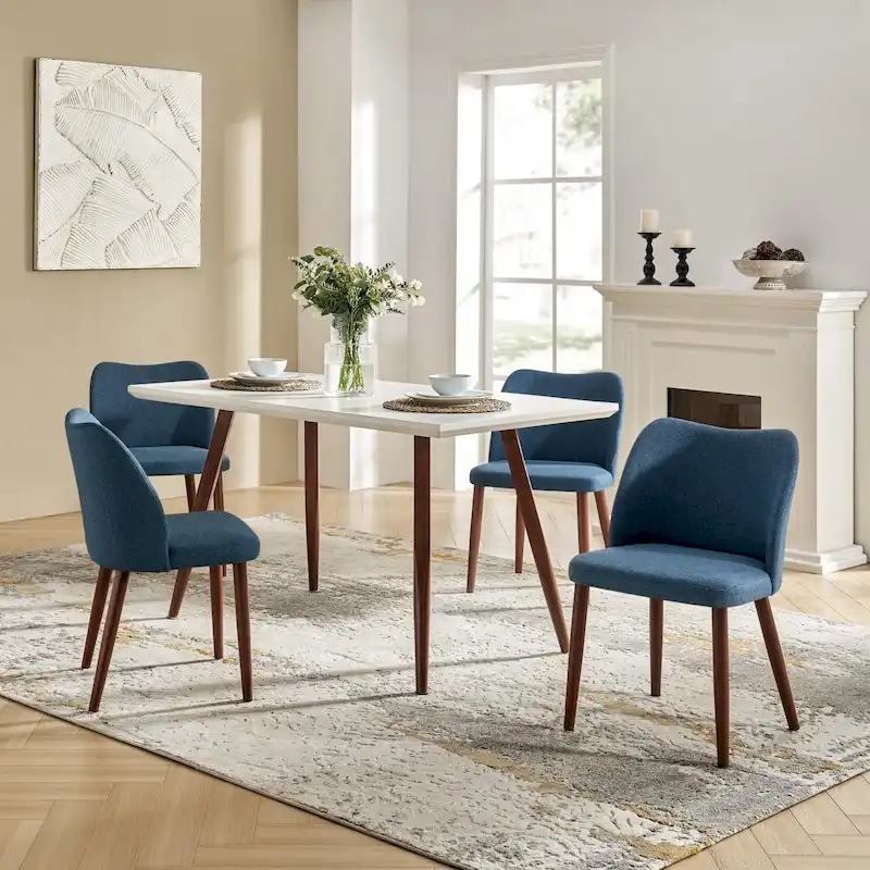 Solid Wood Dining Chair Set of 4 with Curved Backrest