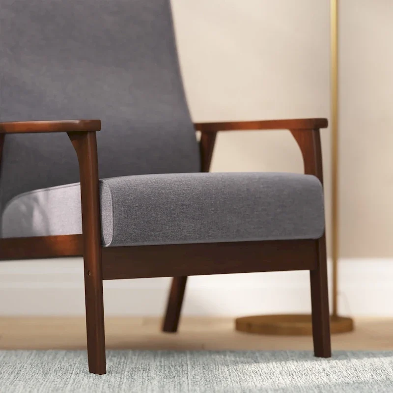 Mid-Century Modern Armchair with Wooden Frame and Faux Leather Cushions