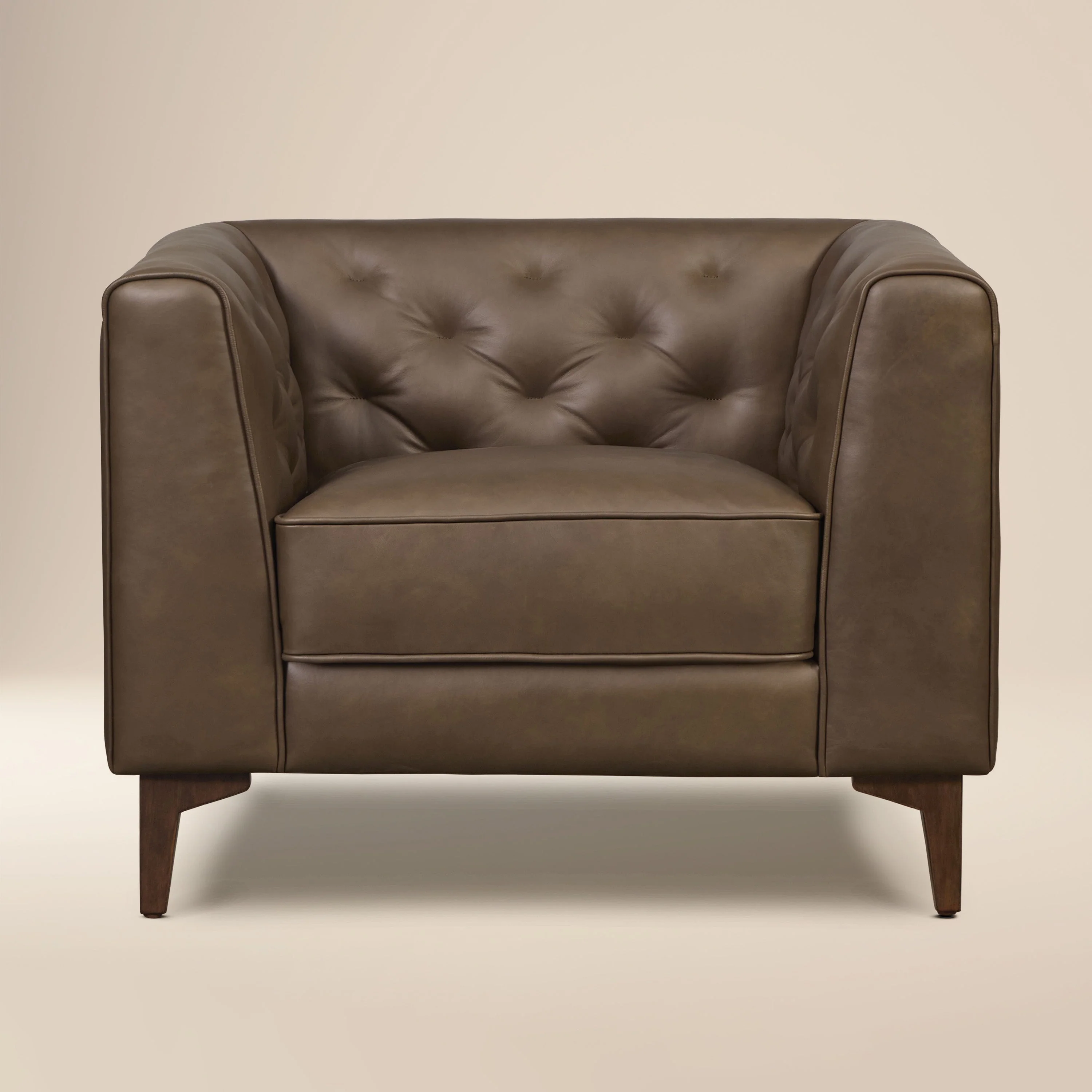 Modern Cocoa Brown Leather Lounge Chair with Tufted Back