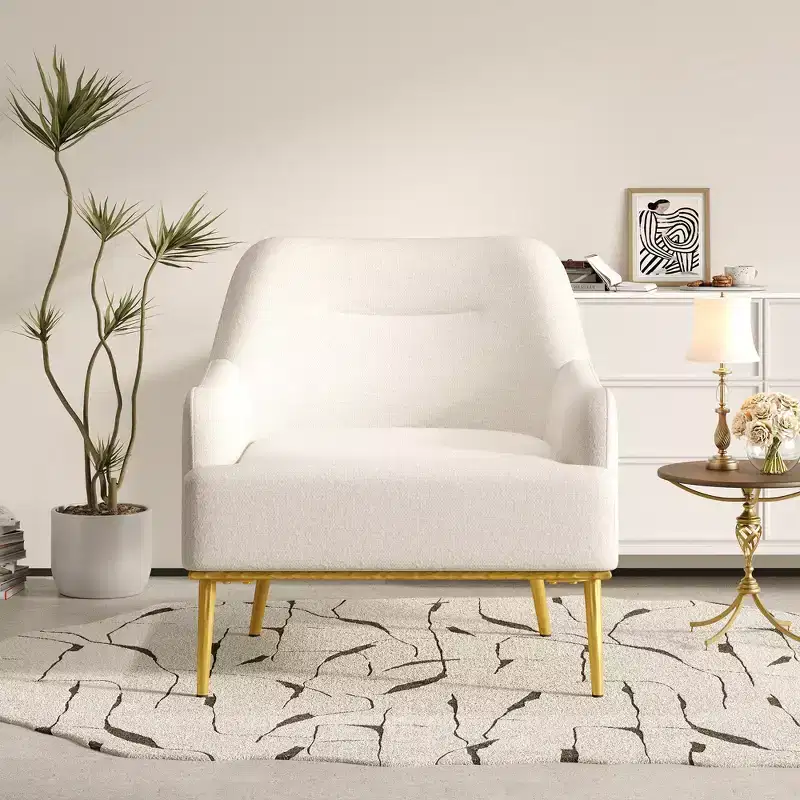 Modern Accent Chair Upholstered Armchair Single Sofa Chair Reading Chair with Curved Backrest and Gold Metal Legs - ModernLuxe