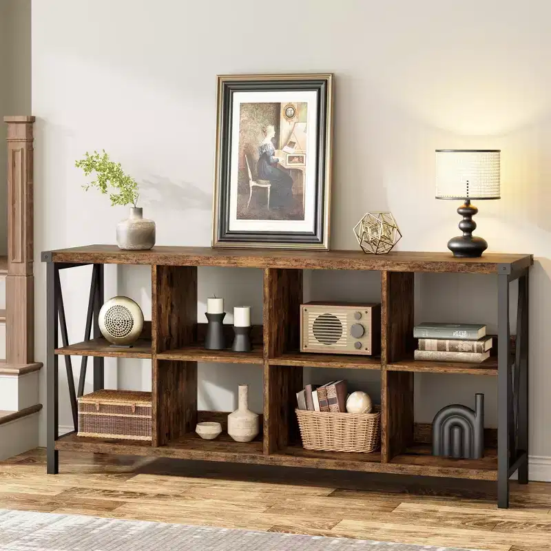 Storage Cube Organizer, Bookshelf with 8 Cubes C Farmhouse Console Table for Entryway, Living Room